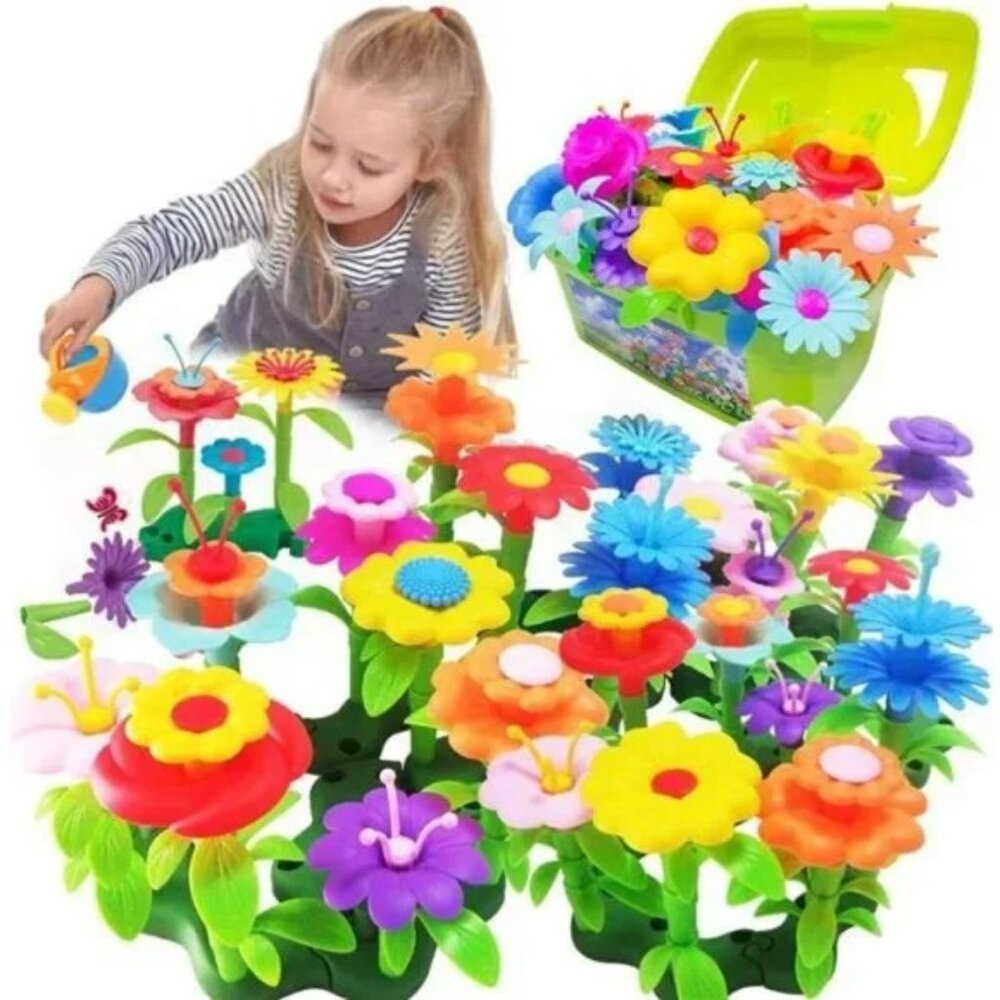 Flower Garden Building Toys, Girl Toys Build a Garden, 130 PCS Flower Pretend